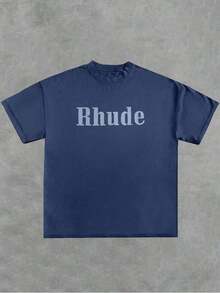 Premium Unisex Casual T-Shirts, Men's Graphic T-Shirt, Rhude 100% Cotton Casual T-Shirt - 藍色 - 查看 2