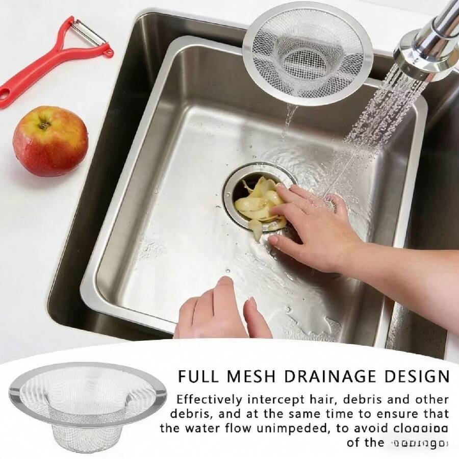 3件套不锈钢水槽排水过滤器，防锈防毛发，适用于浴室和厨房，通用兼容水槽、淋浴房、浴缸 - 防堵塞必备工具