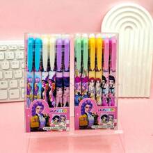 Bộ 12 bút bi xóa được hình nhân vật hoạt hình K-Pop dành cho học sinh, bút gel rút dễ thương in hình hoạt hình, dùng để ghi chú và làm bài tập về nhà (mẫu ngẫu nhiên) - Nhiều màu - Xem 1