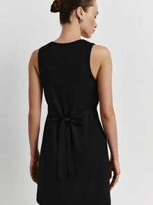 Sleeveless Button-Down Dress With Round Neck, Elegant Summer Style 2026 - 黑色 - 查看 3