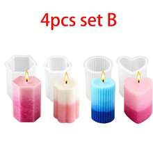 Bộ 4 khuôn silicon tái sử dụng hình trụ/lục giác/trái tim/hoa/vuông dùng để làm nến thủ công, đồ thủ công bằng nhựa, xà phòng, quà tặng. - trong suốt - Xem 12
