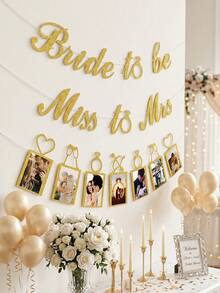 7pcs Personalized Wedding Photo Banner,Customizable Shiny Bridal Shower Photo Banner,Personalized Miss To Mrs Glitter Photo Garland For Bridal Shower,Glitter Photo Banner For Bachelorette & Engagement - Multicolor - View 3