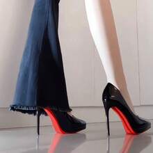 Spring And Summer Height-Enhancing Black High-Heeled Shoes With Red Soles, New Fashion Style, Patent Leather Pointed Toe Professional Shoes - 裸色紅底11厘米 - 查看 1