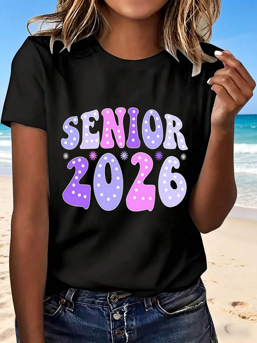 Senior 2026 Graduation T-Shirt With Fashion Design Cute Colorful Letters Perfect For Beach Party Celebration Gift For Seniors - Black - View 1