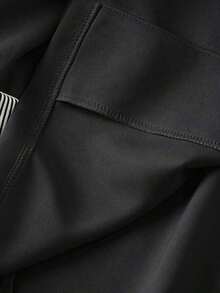 Clasi Blazer casual de mujer con puños a rayas y cuello desgastado - Negro - Ver 5