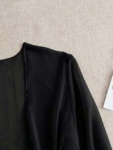 Swim Basics Kimono de manga larga de unicolor para mujer como cubierta casual - Negro - Ver 4