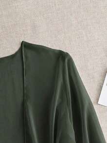 Swim Basics Kimono de manga larga de unicolor para mujer como cubierta casual - Verde militar - Ver 4
