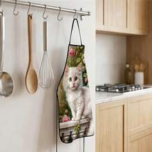 1 pieza, Delantal de poliéster con diseño de gato cocinero y girasol, adecuado para cocinar, hornear y jardinería - se puede usar como atuendo para la cocina y el comedor - Multicolor - Ver 9
