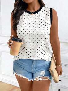 Chaleco sin mangas de mujer de talla grande, casual, de cuello redondo y con estampado de limón, de hombros anchos - Multicolor 2 - Ver 6