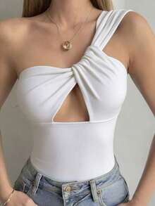 Camiseta sin mangas ajustada con tiras cruzadas huecas, estilo sexy y casual para mujer, Y2K - Blanco - Ver 4