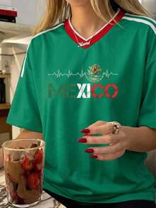 Jersey Aficionada "Latido por México" - Camiseta Verde con Escudo Patrio y Letras de Bandera para el Mundial - Verde - Ver 2