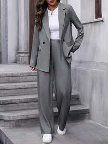 Conjunto de traje informal de mujer con solapa, manga larga y holgado - Gris Oscuro - Ver 7