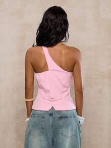 Tall Top sin mangas y sin espalda, elegante y versátil para la oficina y el día a día, con forro, para el verano - Rosa - Ver 2
