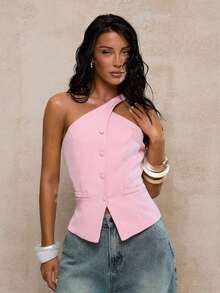 Tall Top sin mangas y sin espalda, elegante y versátil para la oficina y el día a día, con forro, para el verano - Rosa - Ver 4