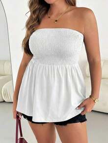 Blusa sin tirantes de rayas negras y blancas, versátil, cómoda y estilizadora, para mujer talla grande, ideal para primavera/verano, vacaciones y salidas, estilo europeo de verano - Blanco - Ver 1