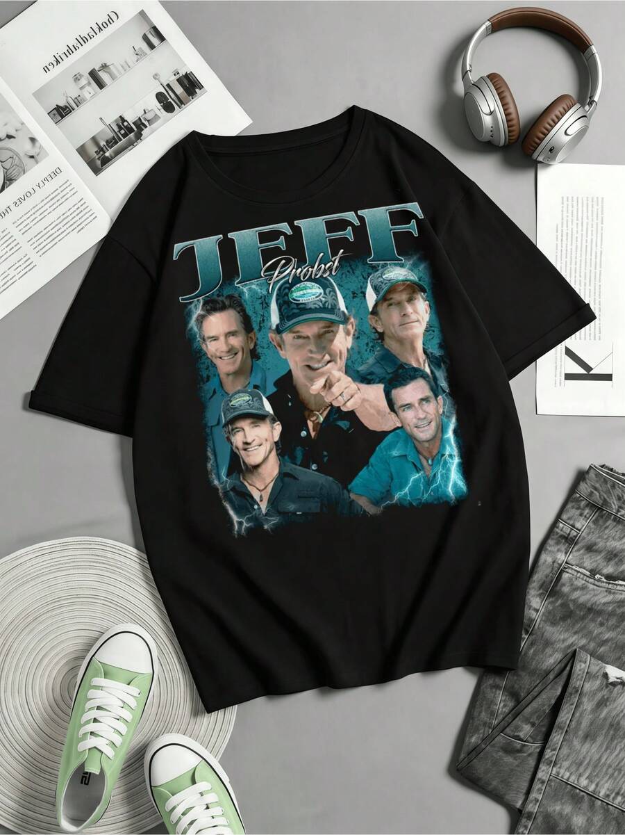 Vintage Jeff Probst T-Shirt, Retro 90s Style. - Black - View 1