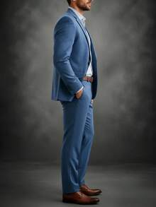 Men's Microfiber Melange Tailored Suit - 藍色 - 查看 9