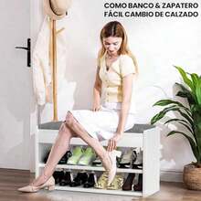 Banco Zapatero de 3 Niveles, Zapatera Madera de Tres Capas, Organizador de Zapatos Multifuncional con Asiento Acolchado de Espuma, Zapatero Entrada para Entrada, Puerta, Pasillo 80 * 30 * 40.5 cm - Gris - Ver 2