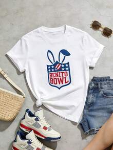 Camiseta de manga corta con cuello redondo suave y casual de verano para mujer, estilo rugby, estilo universitario, tops para salir, algodón, vintage, estilo callejero europeo y americano, casual deportivo, estilo unisex, estilo casual urbano, tops bonitos, generación Z, curvas, ropa Y2K, camisetas divertidas, tops para damas, conjuntos de vacaciones para mujeres, top lindo, camiseta gráfica, conjuntos de primavera, camisetas holgadas, ropa de calle retro, estilo de los 90, estilo de los 2000, subcultura, top negro, tops blancos, conjunto de fiesta de los 90.Blanco - Blanco - Ver 4