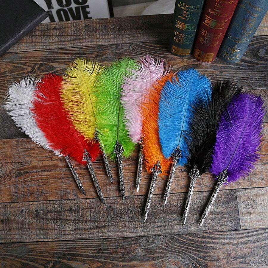 Set Pena Celup Bulu Retro 6 Buah, 1 Pena + 5 Ujung Pena, Alat Tulis Kaligrafi Artistik, Cocok untuk Kaligrafi, Menulis di Kantor, Hari Ayah, Kembali ke Sekolah, Hadiah Ulang Tahun - A - View 1