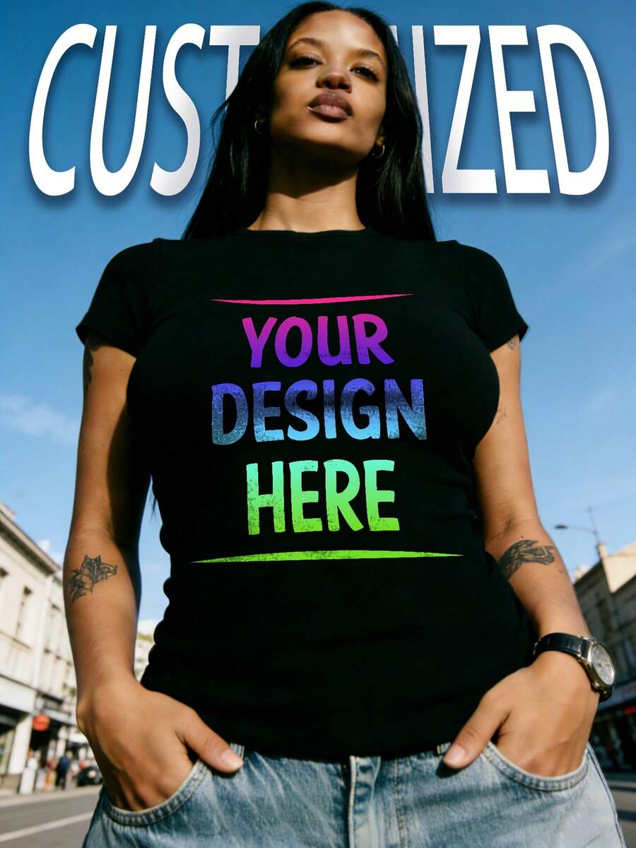 Camiseta Deportiva Casual para Mujer con Diseño de Confiada en Camiseta de Gradiente Colorido - Camiseta Elástica de Cuello Redondo, Lavable aáquina, Ajuste Cómodo, para Todas las Estaciones. - Negro - Ver 1