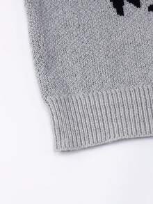 Modcrash Men's Fashion Letter Pattern Knit POLO Shirt, Simple Versatile Turn-Down Collar Long Sleeve Sweater, Suitable For Daily Casual And Office Commute Fall/Autumn/Winter - Grey - View 7