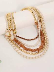 1 chiếc vòng cổ hạt nhiều lớp thanh lịch - Thích hợp để đeo hàng ngày, đi du lịch, làm quà tặng ngày lễ. - 1 vòng cổ hạt cườm nhiều lớp màu cam - Xem 7