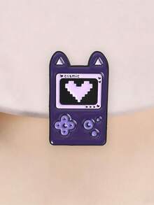 Retro Pixel Heart Game Console Brooch With Moon Buttons - Purple - View 2