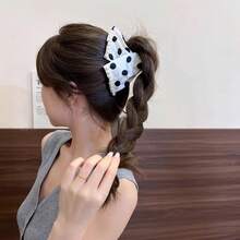 Women's Shiny Crystal Bow Hair Clip, Large Rhinestone Bow Hair Accessory, Elegant Sparkling Hair Clip Suitable For Thick Hair, Wedding, Party, Formal Occasions, Gift Vacay Beach Claw Clips - White - View 2