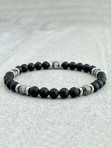 YAUKIA Vòng tay đá tự nhiên 6mm thời trang, đá Map Stone & Obsidian, biểu tượng sức mạnh và lòng can đảm, vòng tay hạt co giãn cân bằng, trang sức thiền định tâm linh, trang sức unisex. - Nhiều màu - Xem 6