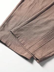1pc Brown Faux Linen Textured Men's Long Pants, Men's Textured Wide Leg Long Pants, Men's Pants, Lightweight Breathable Fabric Loose Casual Fit, Vacation Style, Summer Beach Men's Casual Pants, Machine Washable, Suitable For Daily, Vacation, Beach And Multiple Occasions - Coffee Brown - View 11