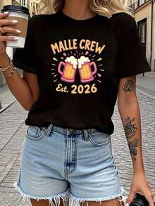 Malle Crew Est 2026 T-Shirt With A Vibrant Y2K Beer Design, Perfect For Casual Outings And Parties, Ideal For Expressing Your Unique Personality And Style, A Must-Have For Fashion And Fun Lovers. - 黑色 - 查看 8