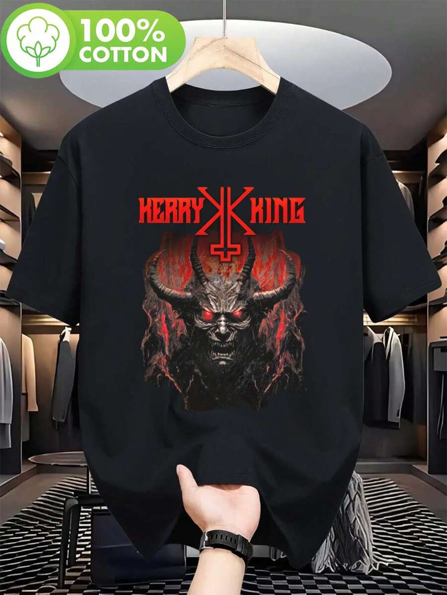 Men's Black Slayer Kerry King From Hell I Rise T-Shirt - Casual, Machine Washable, All Seasons_0 720 180G Comfortable Short Sleeve Crew Neck Printed T-Shirt For Men And Women - 黑色 - 查看 1