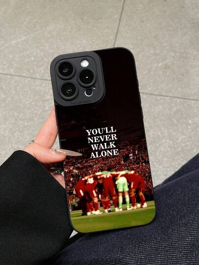 1pc Liverpool Football Club Fan Stadium Print Phone Case, YNWA "You'll Never Walk Alone" Slogan, Matte Black Shockproof Protective Cover, Sports Streetwear Style Lightweight & Comfortable Grip, Compatible With Apple & Full Series (IPhone11/17/17 Pro/17 Pro Max, Galaxy S25 Ultra), Phone Case, Fast Shipping, Suitable For Valentine's Day, Birthday, Father's Day, Graduation Gifts, Sports Event Cheering, Daily Commute Use