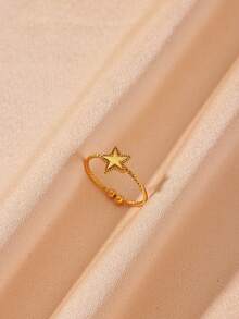 1 pieza Anillo vintage de estrella y luna para mujer, chapado en oro de 18K, acero inoxidable con diseño de estrella y luna, anillo de pareja para boda y fiesta, regalo de joyería - Multicolor - Ver 5