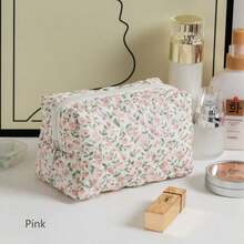 1pc Printed Zipper Cosmetic Bag, Organizer Pouch For Cosmetics & Accessories, Large Capacity Travel Makeup Bag - Pink - View 6