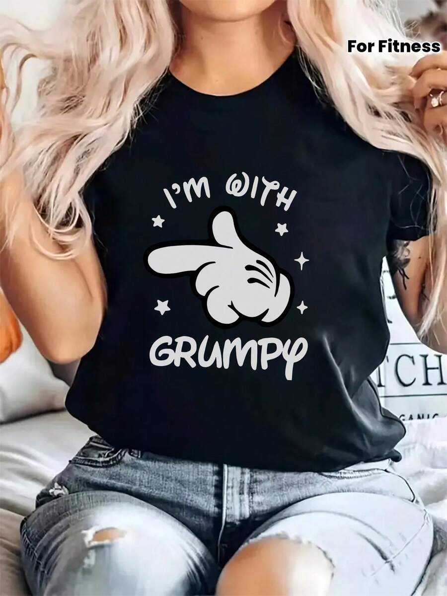 Fashionable Women's T-Shirt With Creative Print, Feminine Fashion For All Seasons, Easy, Casual, Comfortable, Modern, Soft, Fitness, Daily Outdoor Activities, Versatile Clothing For All Seasons, Modern Style, Breathable Short-Sleeved T-Shirt With Round Neck - 黑色 - 查看 1
