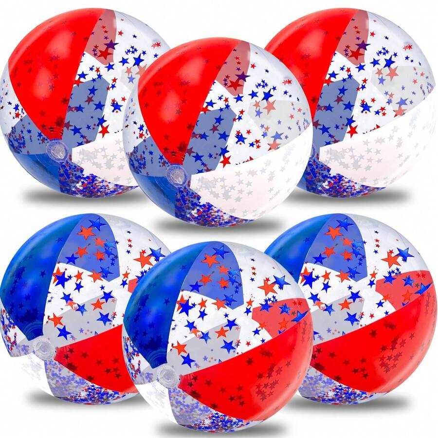 Patriotic Inflatable Beach Ball, July 4th Colorful Confetti Red White And Blue Adult Large Beach Ball 250th Anniversary Commemorative Beach And Summer Pool Party Decoration Pool Supplies Game, Graduation Party Supplies, Party Games, Graduation Photo Props, PVC Inflatable Pink Large Beach Ball - Multicolor - View 1