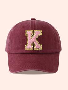 1pc Kids Burgundy Letter Baseball Cap, Sun Hat For Boys And Girls, Suitable For Outdoor And Daily Use - Pink Gold Label - Wine Red Washable Cap - View 41