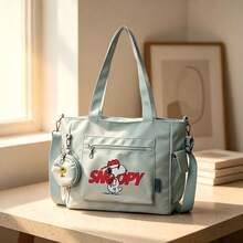 Miniso Peanuts Snoopy Baseball "SNOOPY" Muster mintgrüne Casual Mehrzweck Shopper Tasche Großer Kapazität 2-teiliges Set mit abnehmbarem Münzbeutel, Mehrwegetragen, ideal für Arbeit, Reisen, Einkaufen und den täglichen Gebrauch - Minzgrün - Übersicht 3