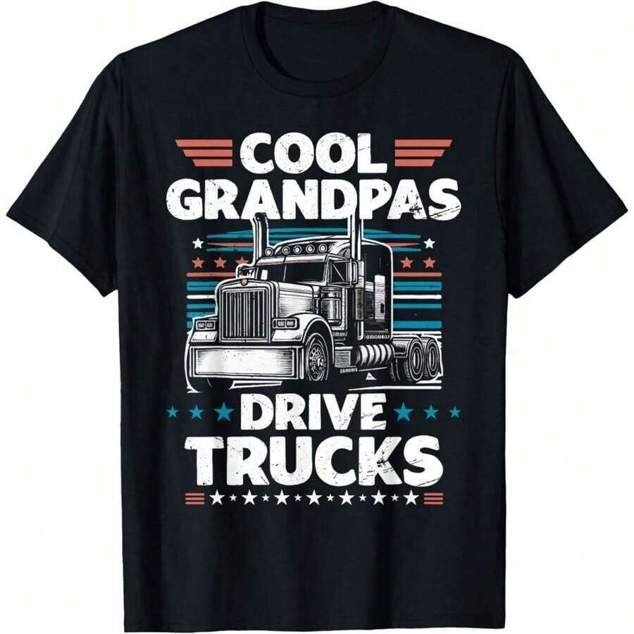 Printed T-Shirt Made Of 180 G/M² Pure Cotton With A Fun Design Of Grandpas Driving Trucks. Breathable Cotton Fabric, Comfortable And Soft To The Touch. Durable Knit Texture And Easy To Clean. Machine Washable. Ideal For Grandpas, Stylish And Sturdy. - 黑色 - 查看 1