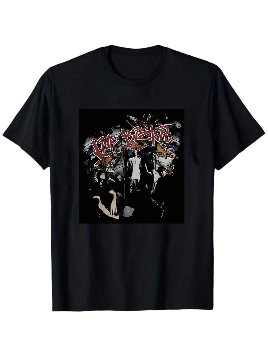 Men's Retro Unisex T-Shirt Featuring A Print Of Limp Bizkit's Iconic 2000s Design. This Black Unisex T-Shirt Includes A Small Freddy Prinze Design And Is Sporty And Comfortable. A Simple, Lightweight, Urban Style Perfect For Summer, House Parties, And Travel. - 黑色 - 查看 1