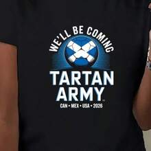Women's Printed Crew Neck T-Shirt, USA-Mexico Clothing Series, Fan Support Style With Army Tartan Print, Creating An Atmosphere And Style For Watching Games. Clothing For Football Enthusiasts, Cheerleading Outfit. New Comfortable Short Sleeve T-Shirt For Spring/Summer - 黑 - 查看 3