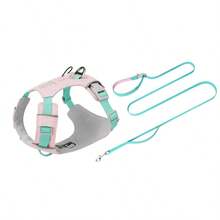 Non-Pulling Dog Harness Set, Front Clip Pet Vest With Handle, Breathable Mesh Design Won't Choke, A-Ring And Internal Pocket For ID Tag/GPS Tracker, Adjustable Pet Leash Set - Pink - View 10