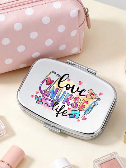 Square Medicine Box With "Nurse" Lettering And Stethoscope Pattern, Portable Medication Storage Compartment, Mini Metal Storage Box, Portable Jewelry And Medicine Box, Travel Medicine Box, Large Capacity Compartment, Weekly Medication Sorting Box, Suitable For Daily Medication And Vitamins, Essential For Doctors And Nurses, Emergency Needs, Travel, Hiking Emergency Rescue, Personalized Creative Gift