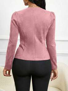 Lady Chaqueta abierta con detalles de botones en ante negro para otoño/invierno - Rosa - Ver 2