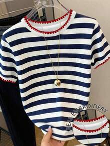 Camiseta de mujer con cuello redondo, estampado de corazones y lunares, y bloques de color - Blanco 3 - Ver 1