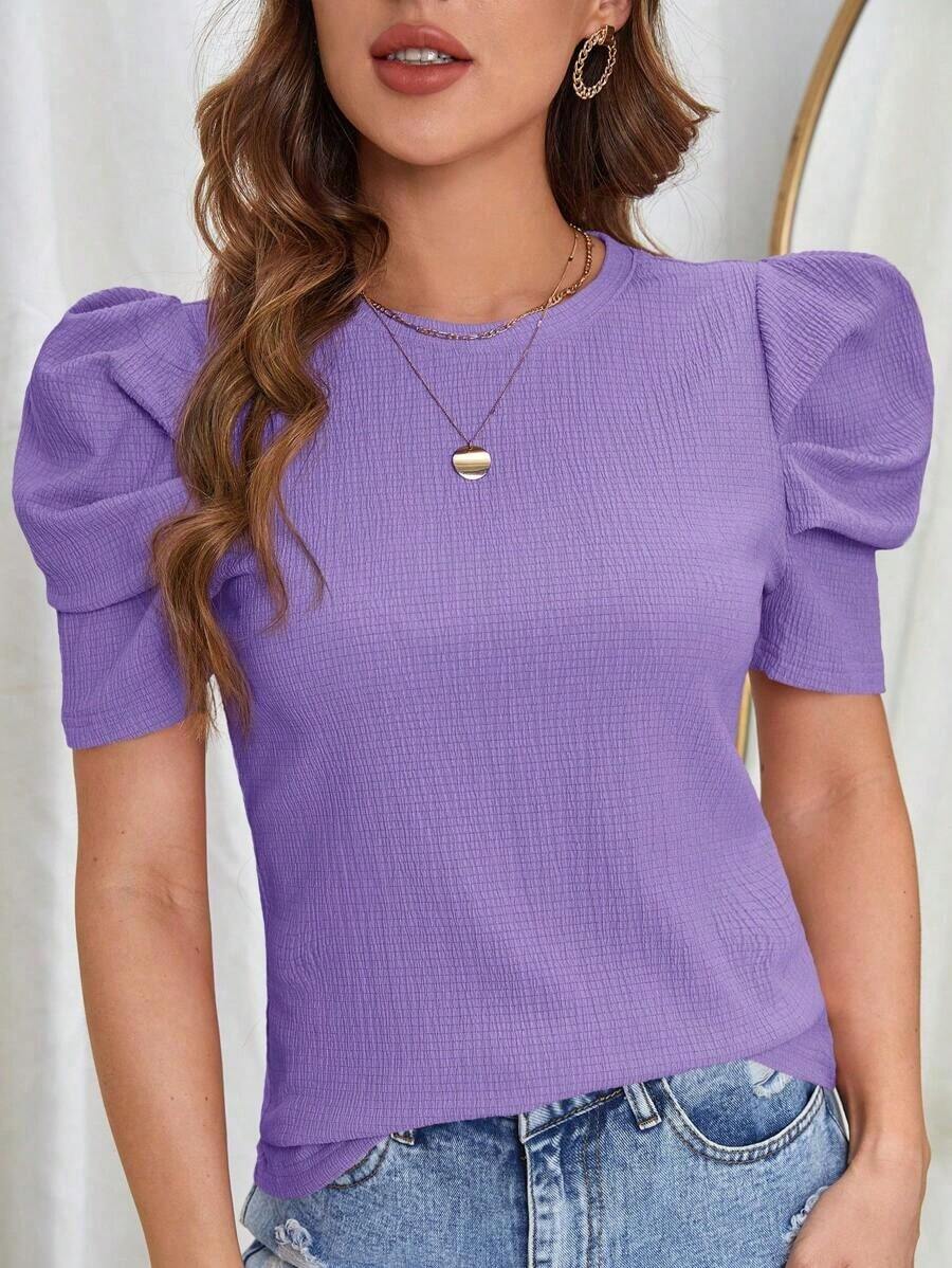 Clasi Camiseta unicolor de manga farol - Púrpura malva - Ver 1