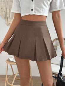 Falda minimalista de unicolor y estilo informal y elegante para mujer - Café integral - Ver 5