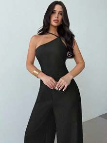 verano nuevo, elegante y minimalista de lino de color albaricoque con espalda descubierta, plisado en la cintura y piernas anchas, para vacaciones, uso diario y todas las estaciones - Negro - Ver 6